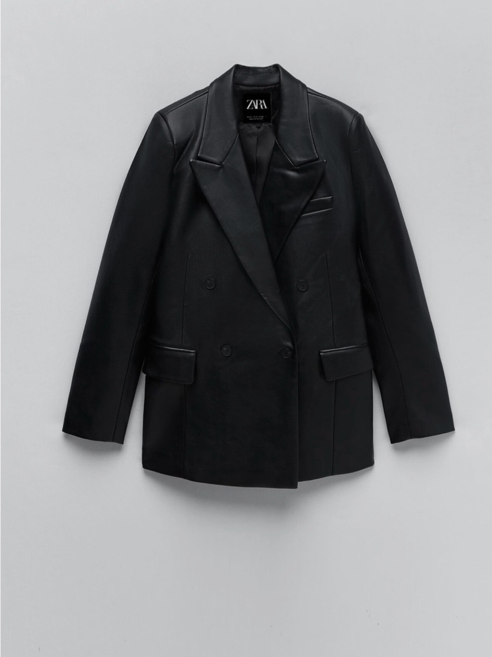 ZARA Faux Leather Tailored Blazer - Black